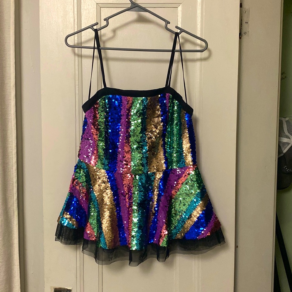 BNWT - Multi-colored sequin, spaghetti strap, peplum top from Neiman Marcus
